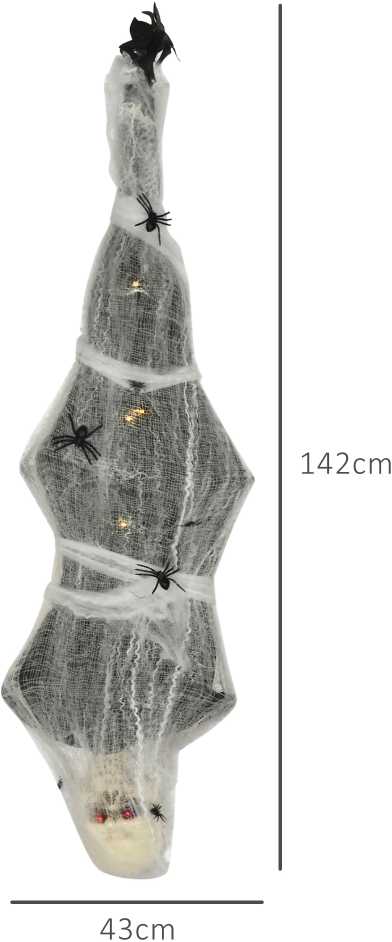 HOMCOM Sodo dekoracijos Helovino dekoracijos 170 cm Helovino mumijos kabantis skeletas su akių švytėjimu, siaubo garsų priekinių durų dekoracija su natūralaus dydžio voratinkliu