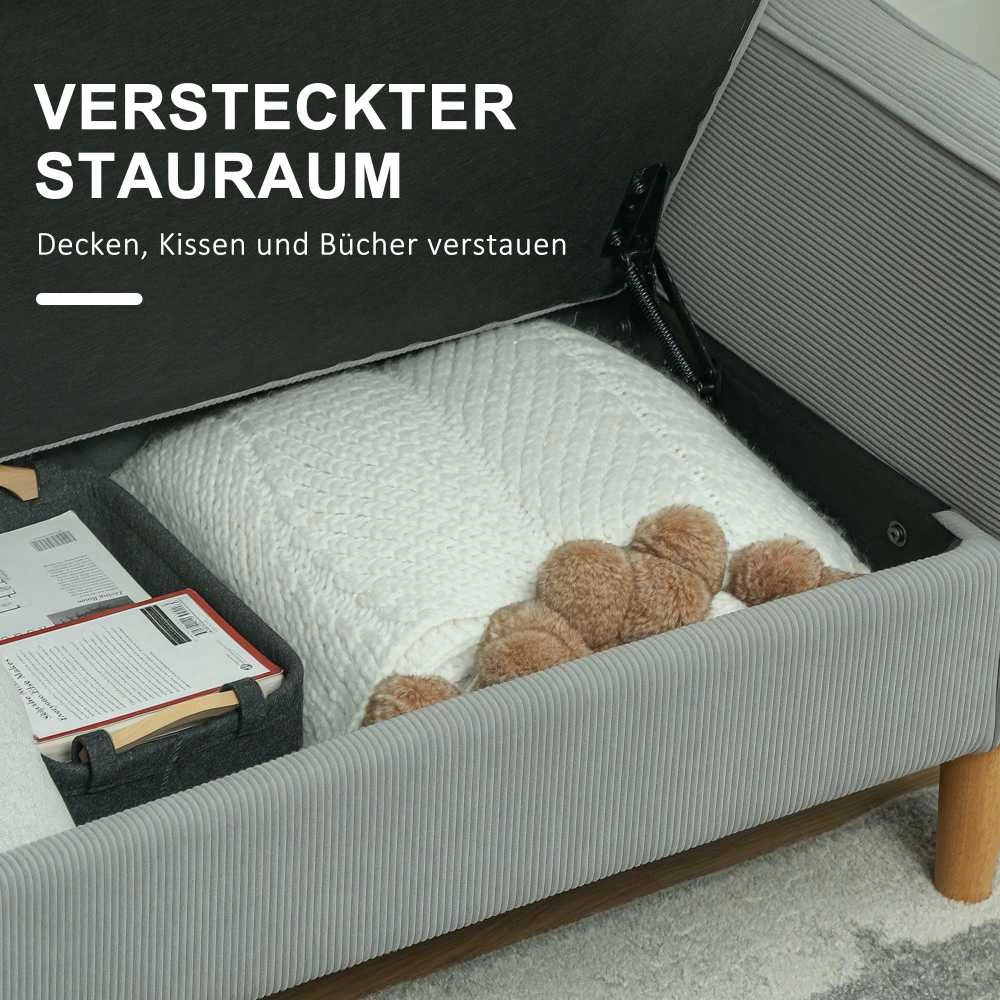 HOMCOM dvivietė sofa, maža sofa su porankiais, daiktadėžė, moderni gobeleninė sofa su velveto išvaizda, medinės kojelės, pagalvėlės, poilsio sofa svetainei, miegamajam, 117 x 63 x 79 cm, šviesiai pilka