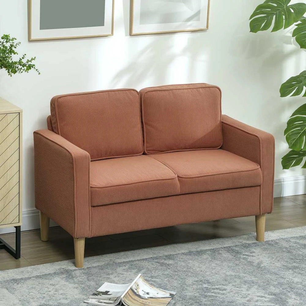 HOMCOM 2 vietų sofa, maža sofa su porankiais, daiktadėže, moderni gobeleninė sofa, velveto išvaizda, medinės kojelės, pagalvė, poilsio sofa svetainei, miegamajam, 117 x 63 x 79 cm, rožinė