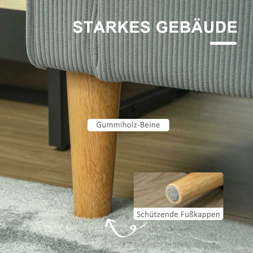 HOMCOM dvivietė sofa, maža sofa su porankiais, daiktadėžė, moderni gobeleninė sofa su velveto išvaizda, medinės kojelės, pagalvėlės, poilsio sofa svetainei, miegamajam, 117 x 63 x 79 cm, šviesiai pilka