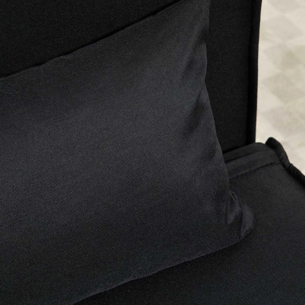 HOMCOM miegamasis fotelis, 2 viename išskleidžiama sofa su lovos funkcija, dekoratyvinė pagalvėlė, sulankstomas fotelis su reguliuojamu atlošu, lino išvaizda, poilsio fotelis iki 350 kg svetainei, juodas | Aosom