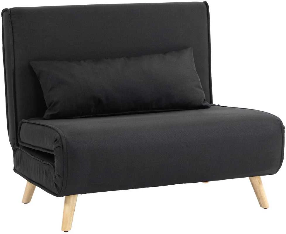 HOMCOM miegamasis fotelis, 2 viename išskleidžiama sofa su lovos funkcija, dekoratyvinė pagalvėlė, sulankstomas fotelis su reguliuojamu atlošu, lino išvaizda, poilsio fotelis iki 350 kg svetainei, juodas | Aosom