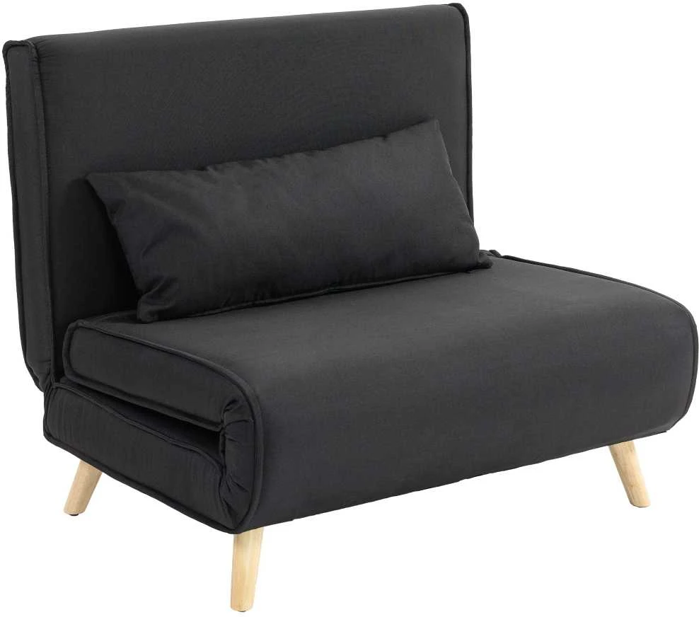HOMCOM miegamasis fotelis, 2 viename išskleidžiama sofa su lovos funkcija, dekoratyvinė pagalvėlė, sulankstomas fotelis su reguliuojamu atlošu, lino išvaizda, poilsio fotelis iki 350 kg svetainei, juodas | Aosom