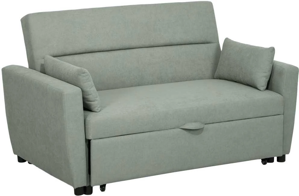 HOMCOM sofa lova, 2 vietų sofa su miegojimo funkcija, reguliuojamas atlošas, sofa su pagalvėlėmis, aksominė išvaizda, sofa-lova su patalynės dėže svetainei, svečių kambariui, šviesiai pilka