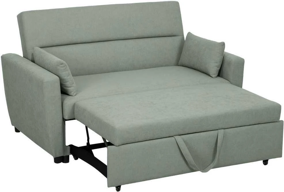 HOMCOM sofa lova, 2 vietų sofa su miegojimo funkcija, reguliuojamas atlošas, sofa su pagalvėlėmis, aksominė išvaizda, sofa-lova su patalynės dėže svetainei, svečių kambariui, šviesiai pilka