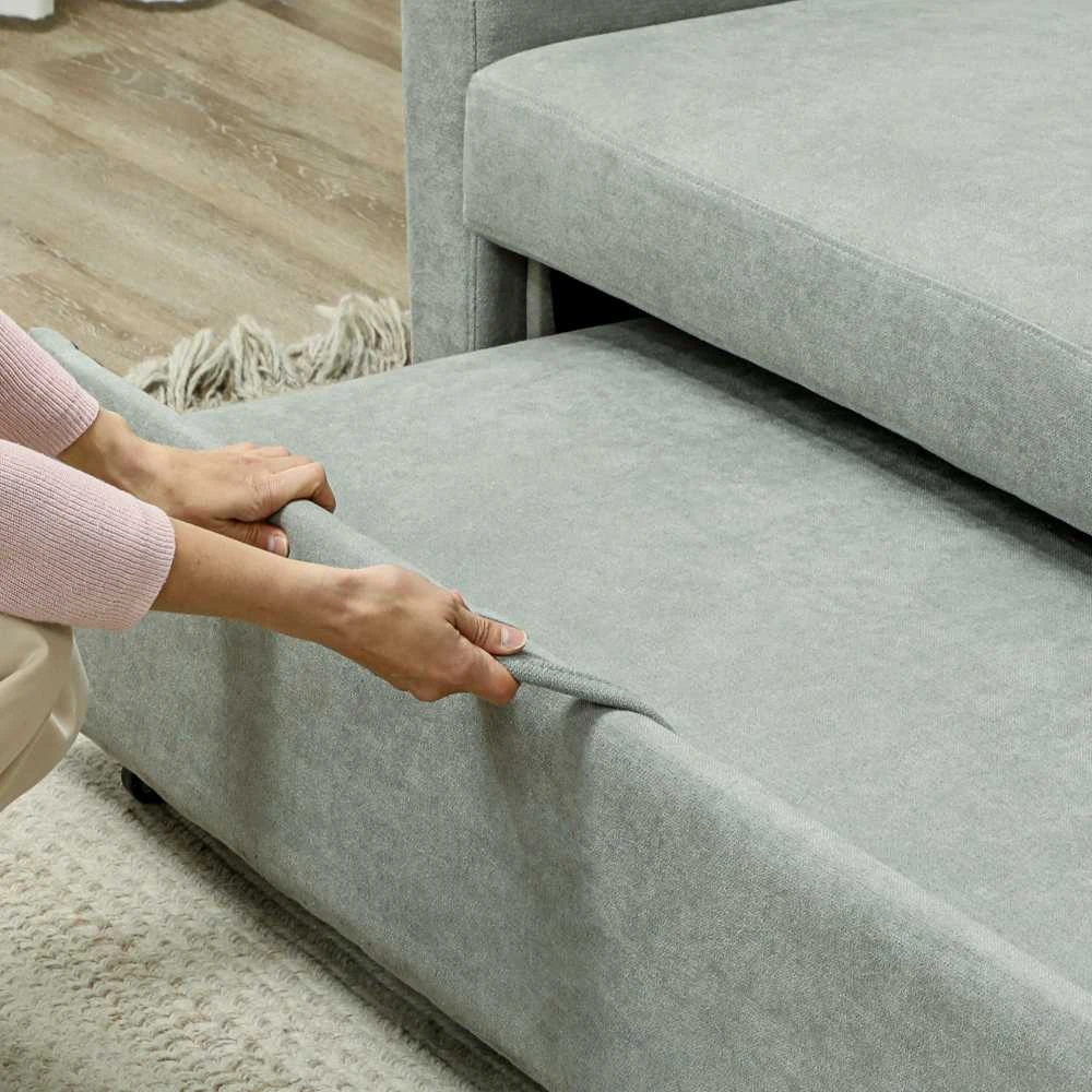 HOMCOM sofa lova, 2 vietų sofa su miegojimo funkcija, reguliuojamas atlošas, sofa su pagalvėlėmis, aksominė išvaizda, sofa-lova su patalynės dėže svetainei, svečių kambariui, šviesiai pilka