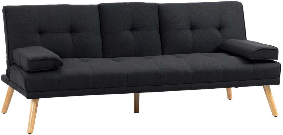 HOMCOM sofa-lova, 3 vietų išskleidžiama sofa su atlenkiamu staliuku, puodelių laikikliais, sofos lova su lino imitacijos audiniu, skandinaviško dizaino, išlaikanti iki 250 kg svorį, svetainei, pilka