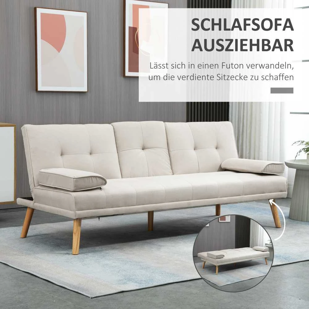 HOMCOM sofa-lova, 3 vietų sofa, sofa-lova su sulankstomu staliuku, audinio sofa su lino efektu, skandinaviško dizaino, išlaikanti iki 250 kg svorį