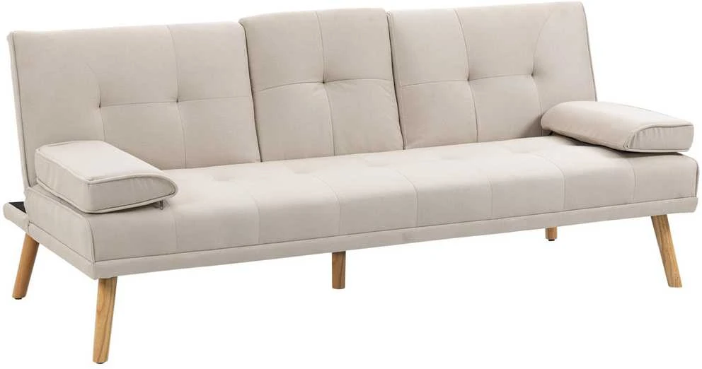 HOMCOM sofa-lova, 3 vietų sofa, sofa-lova su sulankstomu staliuku, audinio sofa su lino efektu, skandinaviško dizaino, išlaikanti iki 250 kg svorį