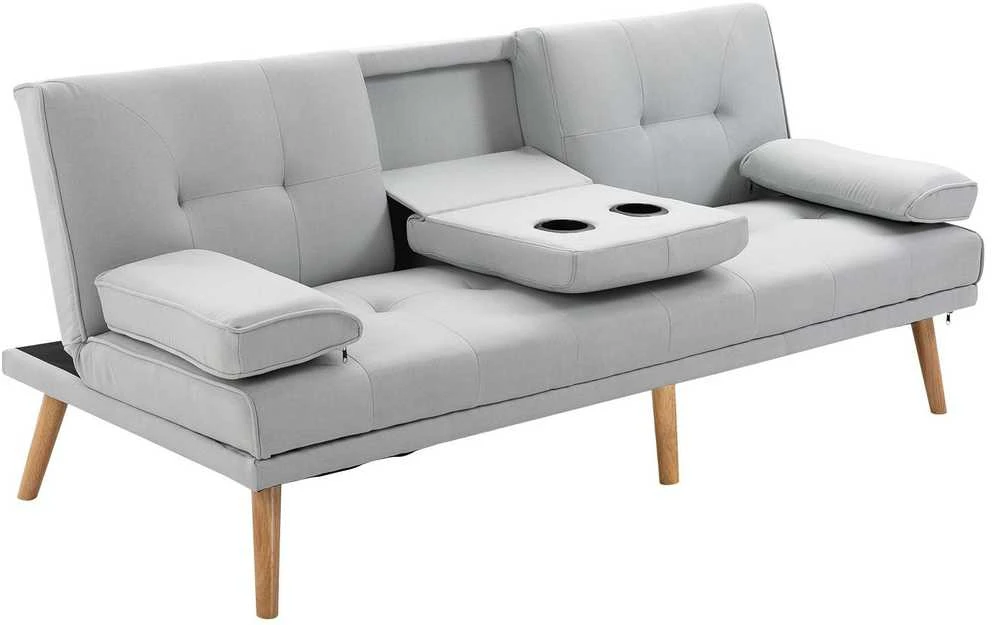 HOMCOM išskleidžiama sofa, patogi sofa-lova, 3 vietų, sofos lova, linas, šviesiai pilka, 181x77x72 cm