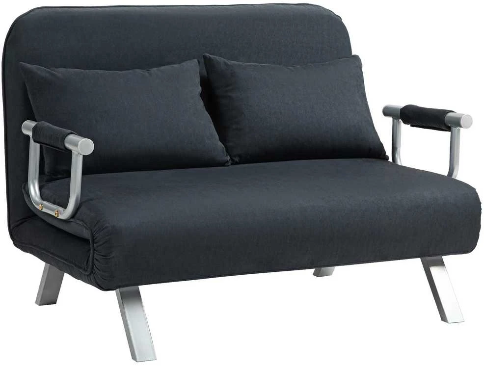 HOMCOM sofa-lova su reguliuojamu atlošu, pagalvėlėmis, 2 vietų, aksominės išvaizdos, su porankiais, skirta svetainei, miegamajam, juoda