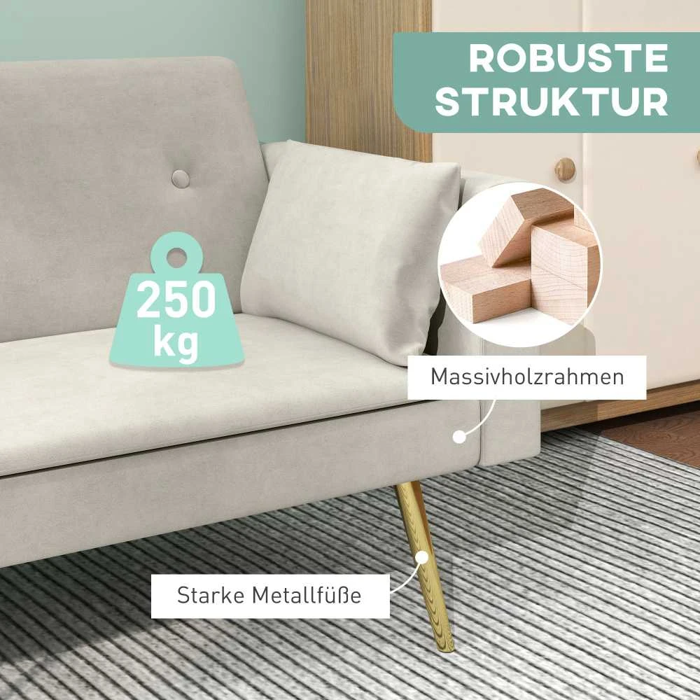 HOMCOM išskleidžiama sofa, miegamoji sofa su reguliuojamu atlošu, šonine kišene, paminkštinta 2 vietų sofa su miegamąja funkcija, pagalvėmis, svetainei, miegamajam, smėlio spalvos
