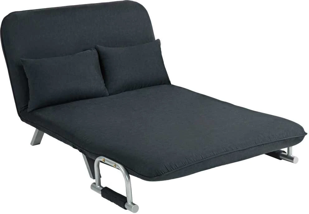 HOMCOM sofa-lova su reguliuojamu atlošu, pagalvėlėmis, 2 vietų, aksominės išvaizdos, su porankiais, skirta svetainei, miegamajam, juoda