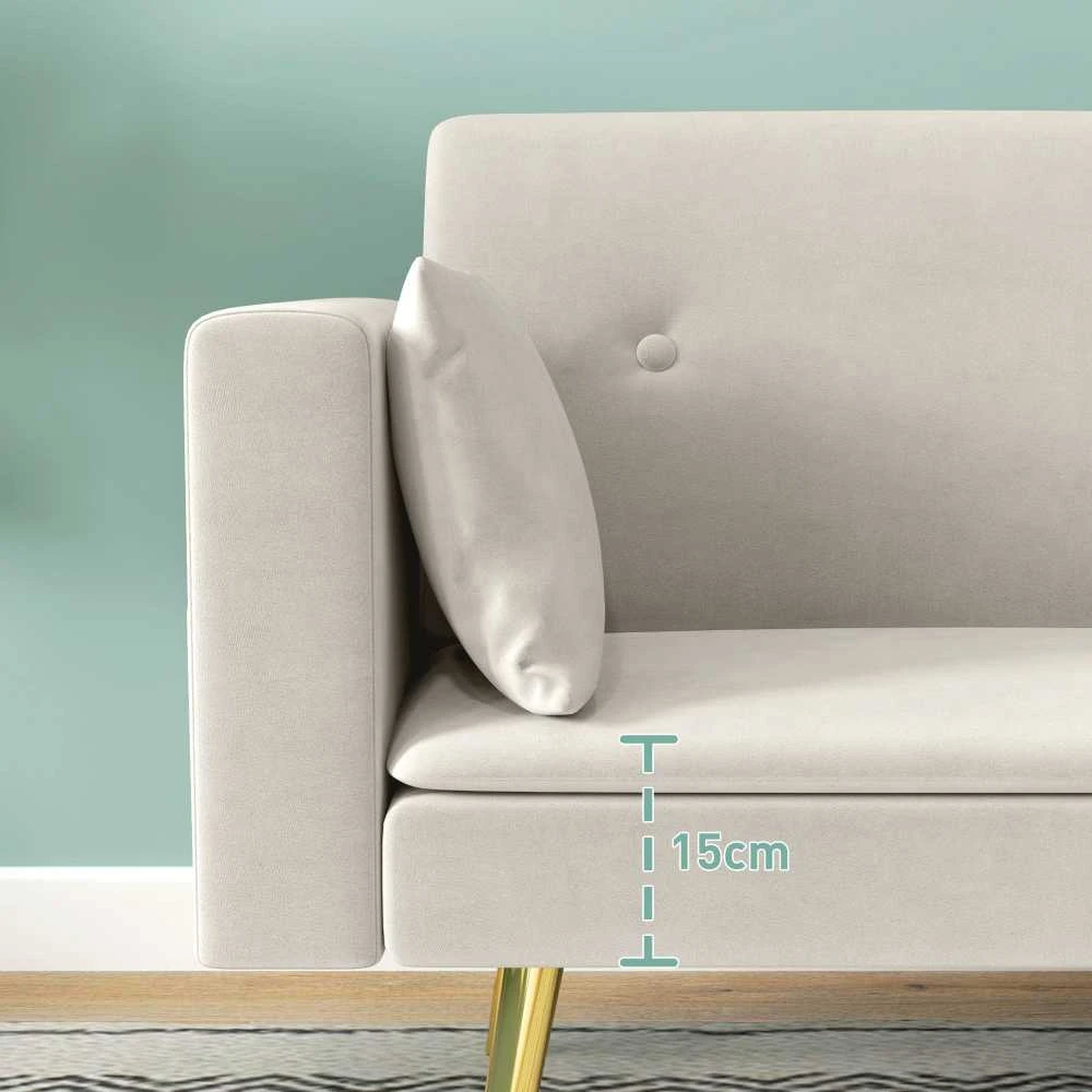 HOMCOM išskleidžiama sofa, miegamoji sofa su reguliuojamu atlošu, šonine kišene, paminkštinta 2 vietų sofa su miegamąja funkcija, pagalvėmis, svetainei, miegamajam, smėlio spalvos
