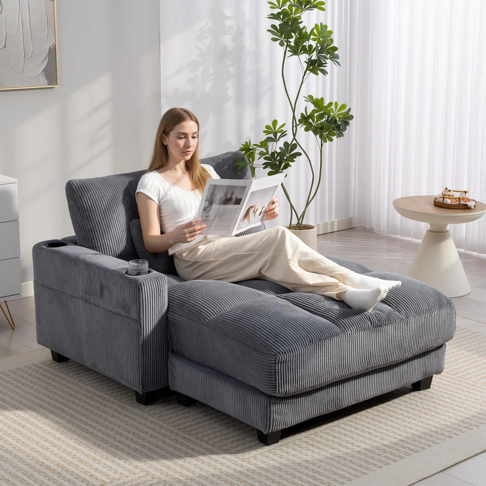 HOMCOM sofa-lova su pagalvėmis, porolonas, transformuojama į lovą, puodelių laikikliai, pilka
