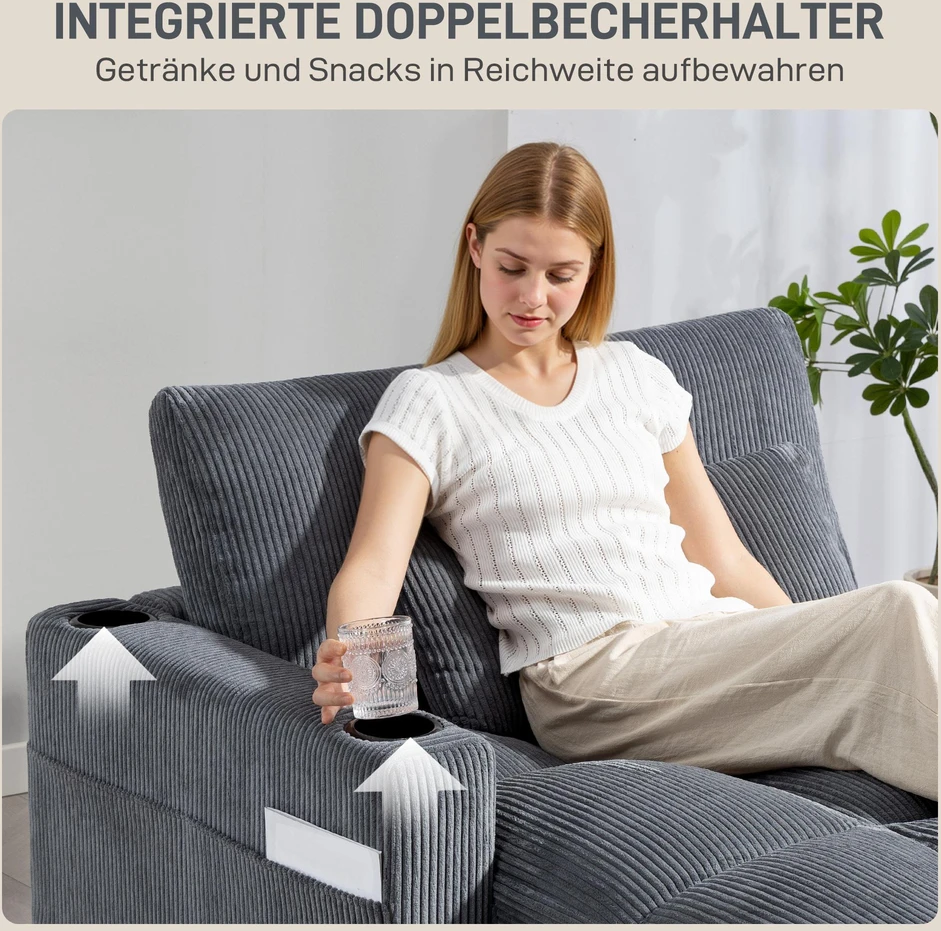 HOMCOM sofa-lova su pagalvėmis, porolonas, transformuojama į lovą, puodelių laikikliai, pilka