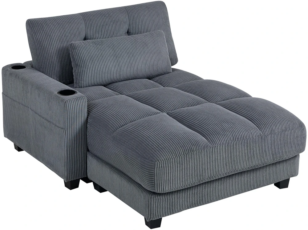 HOMCOM sofa-lova su pagalvėmis, porolonas, transformuojama į lovą, puodelių laikikliai, pilka