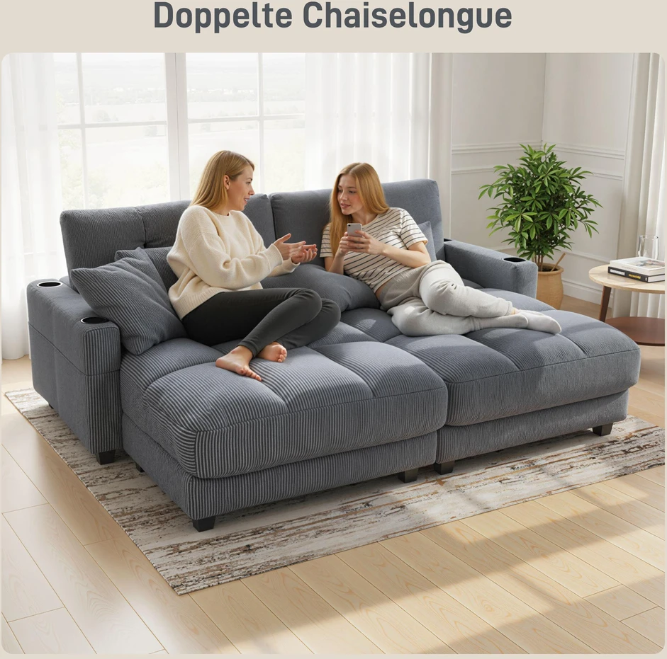 HOMCOM sofa-lova su pagalvėmis, porolonas, transformuojama į lovą, puodelių laikikliai, pilka