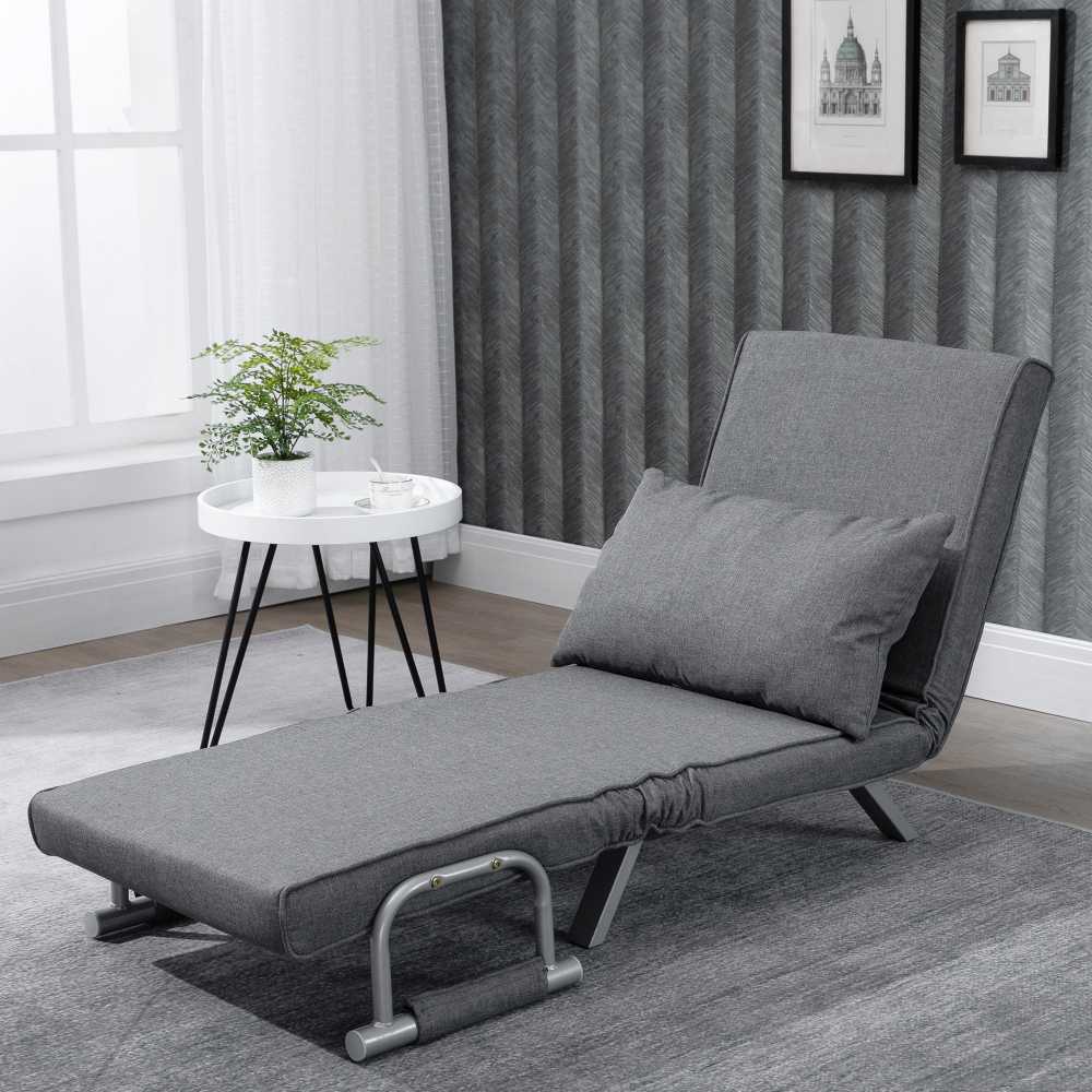 Fotelis HOMCOM Sofa-lova su porankiu 65x69x80 cm, "3-in-1" sofa-lova, lova svečiams, šezlongas, į liną panašus poliesteris, pilka