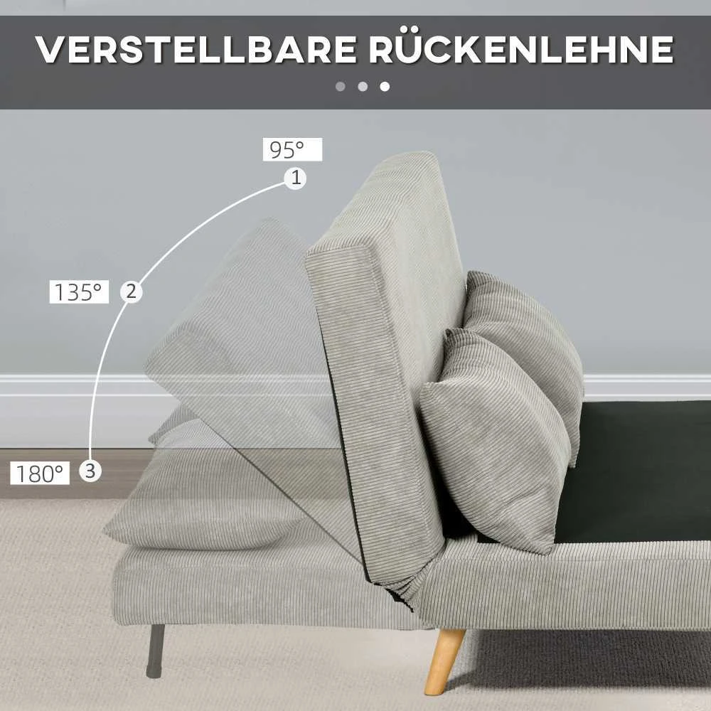 HOMCOM sofa lova, sulankstoma lova su miegamąja funkcija, nugaros pagalvėlė, minkšta sofa su reguliuojamu atlošu, aksominė išvaizda, 141 x 90 x 81 cm, pilka