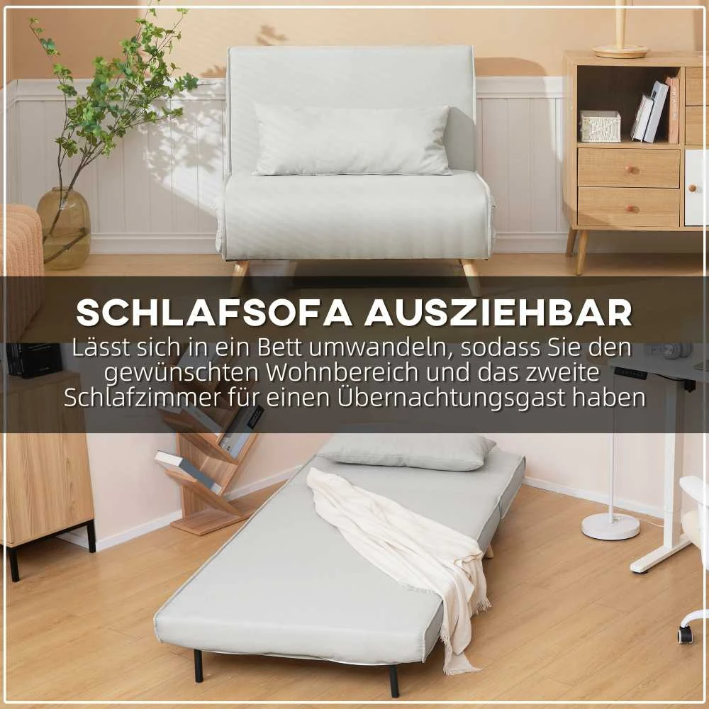 HOMCOM Sofa lova viengulė, sulankstoma sofa su reguliuojamu atlošu, šiaurietiška, lino imitacija