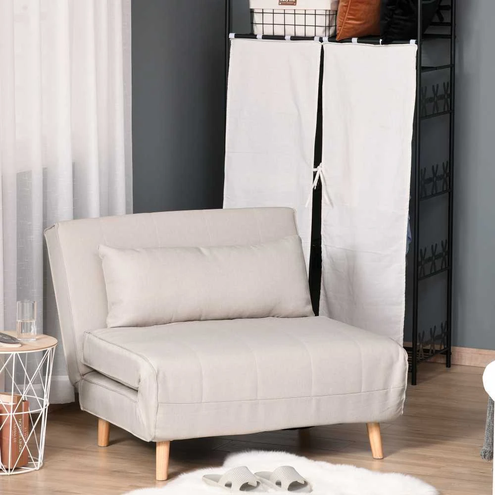 HOMCOM Sofa lova viengulė, sulankstoma sofa su reguliuojamu atlošu, šiaurietiška, lino imitacija