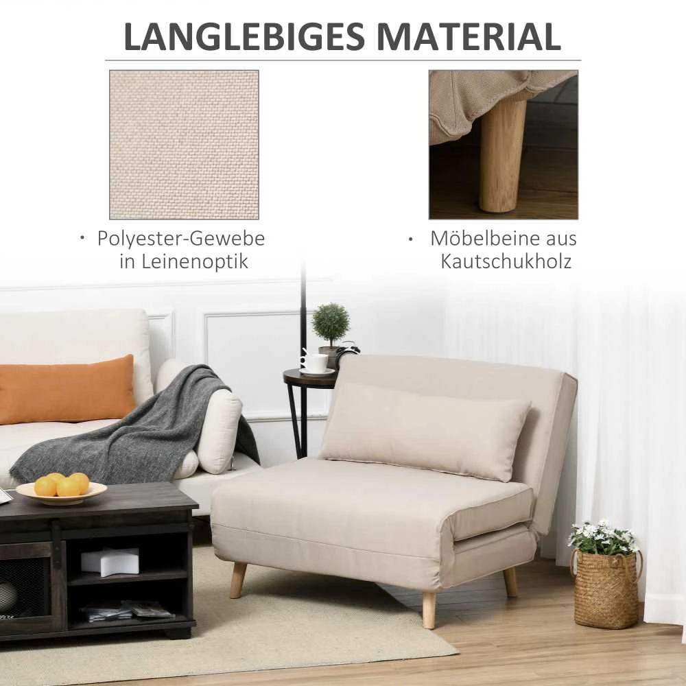HOMCOM Sofa lova viengulė, sulankstoma sofa su reguliuojamu atlošu, šiaurietiška, lino imitacija