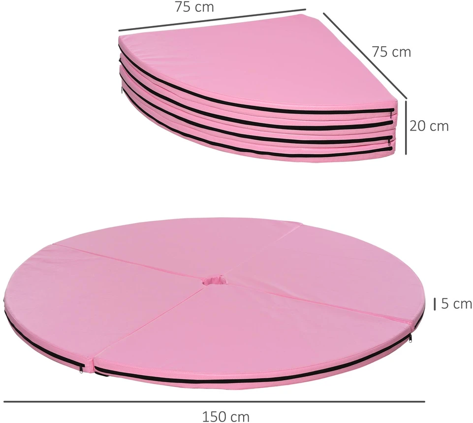HOMCOM šokių ant stulpo kilimėlis, 5 cm storio apvalus plastikinis kilimėlis šokių ant stulpo pratimams, gimnastikai, jogai, rožinis