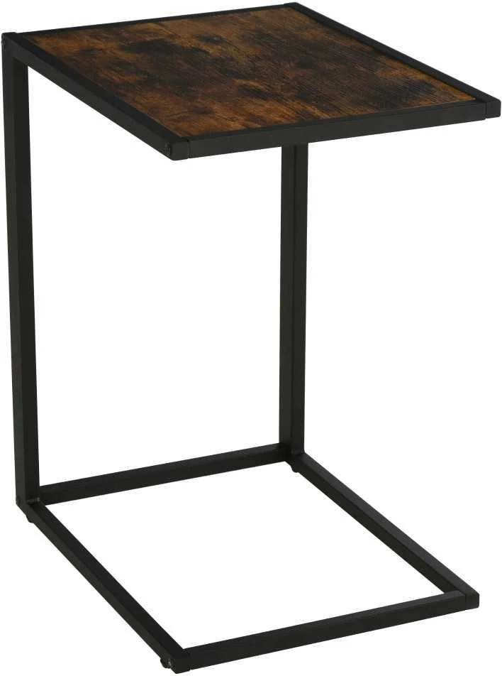 HOMCOM C-formos šoninis staliukas, kavos staliukas, svetainės staliukas, metalinis, MDF, kaimiška ruda spalva, 40,6 x 50,8 x 64,2 cm