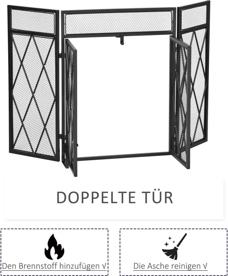 "HOMCOM" "Spark protection" 3 dalių dizaino kaltinės geležies židinio ekranas Židinio apsauga nuo kibirkščių metalinė juoda 120 x 79 cm