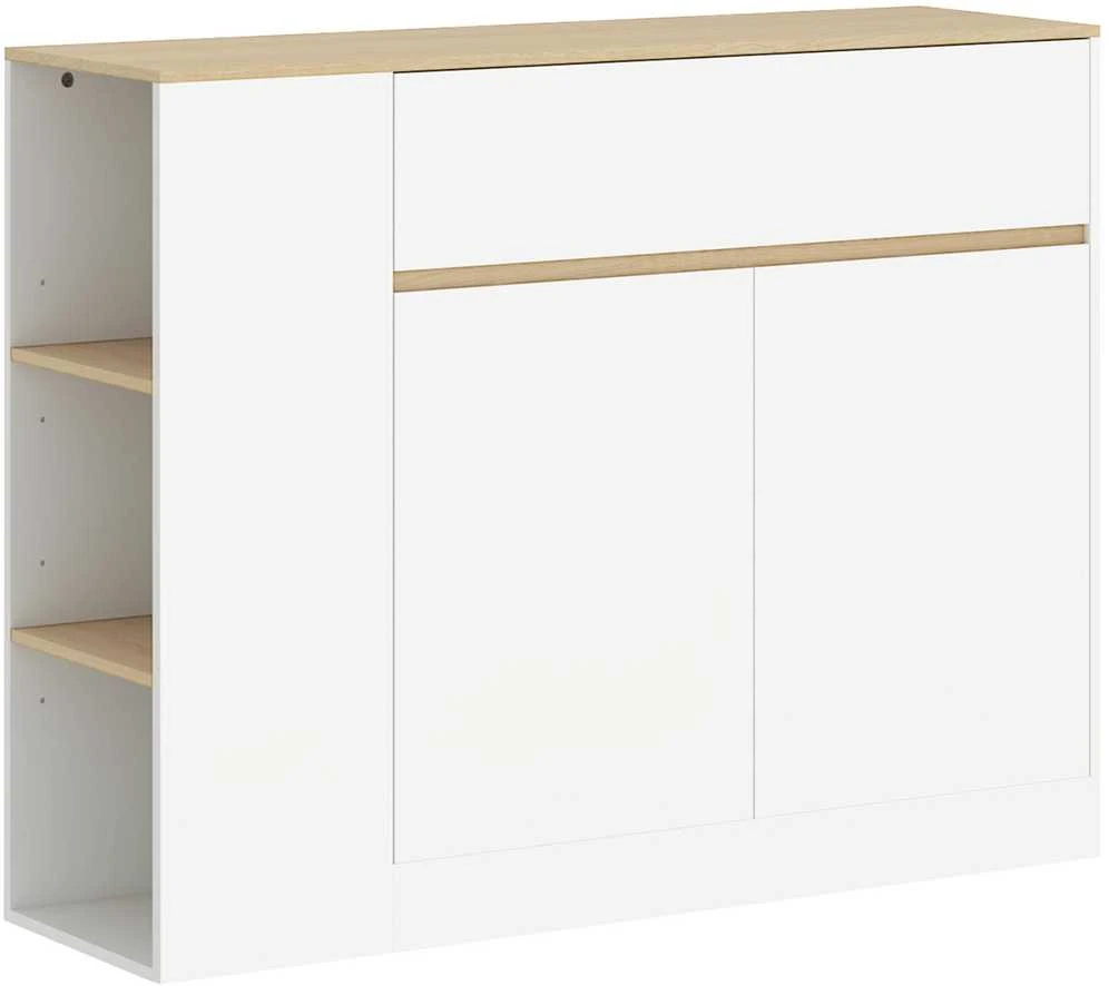 HOMCOM Spintelė, virtuvės spintelė su stalčiais, reguliuojama lentyna, sandėliavimo spintelė su apsauga nuo pasvirimo, šoninė spintelė virtuvei, valgomajam, 105 x 30 x 81,5 cm Balta