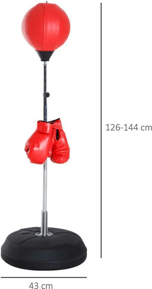 Homcom SPORTNOW bokso maišas, bokso stovas su pirštinėmis, bokso kriaušė, 1,26–1,44 m reguliuojamo aukščio pastatomas bokso kamuolys, treniruoklis boksui, dirbtinės odos, raudonas