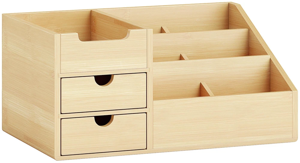 HOMCOM stalo organizatorius, biuro daiktadėžė su 2 stalčiais, tvarkai ir organizavimui, natūrali, I33 x P20,5 x A15,5 cm