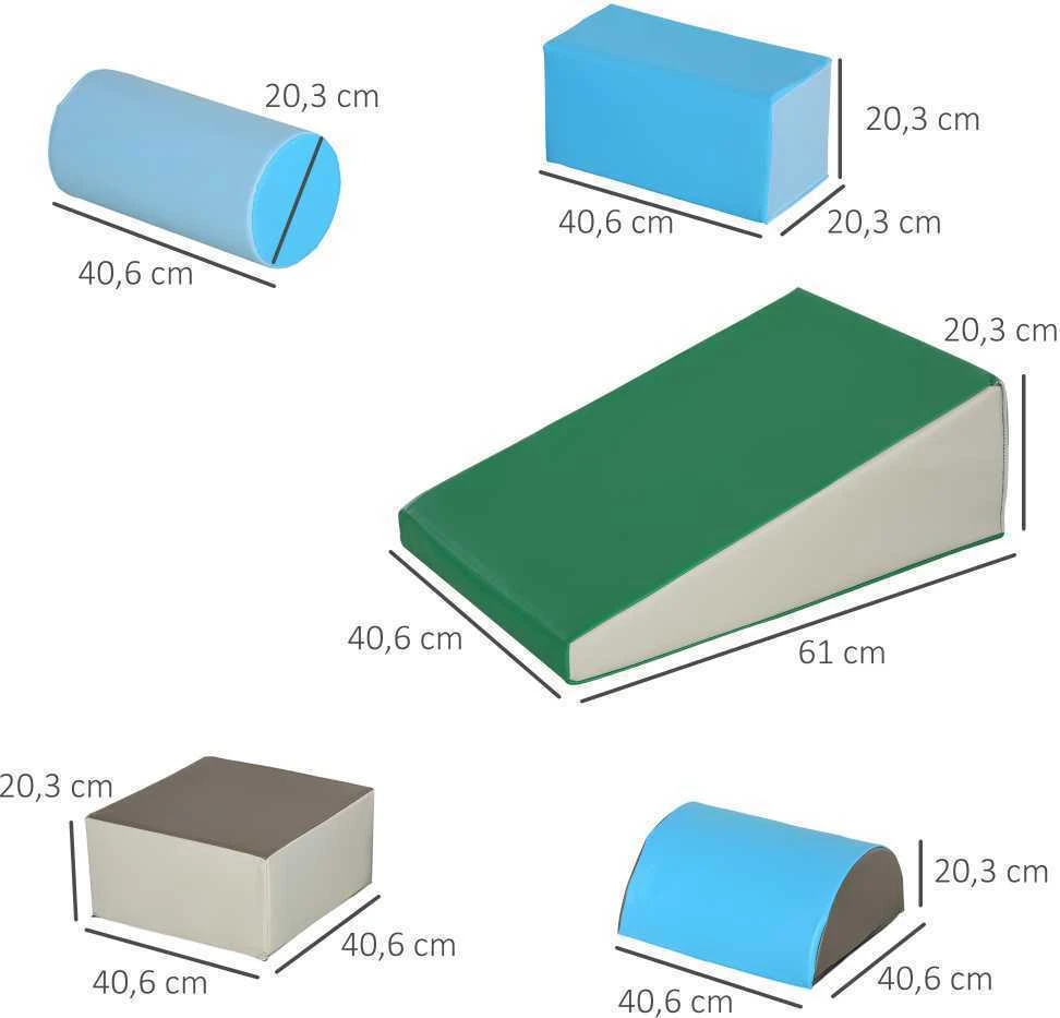 HOMCOM vaikiškų kaladėlių rinkinys, 5 vnt. putplasčio statybinės kaladėlės, konstravimo žaislas, minkštas, saugus, 1–3 metų vaikams, dirbtinė oda, EPE