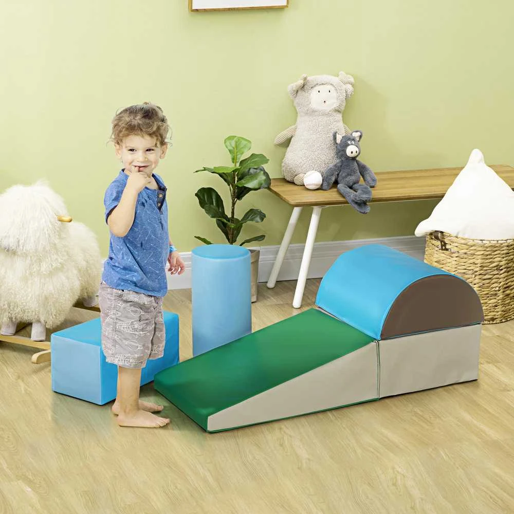 HOMCOM vaikiškų kaladėlių rinkinys, 5 vnt. putplasčio statybinės kaladėlės, konstravimo žaislas, minkštas, saugus, 1–3 metų vaikams, dirbtinė oda, EPE