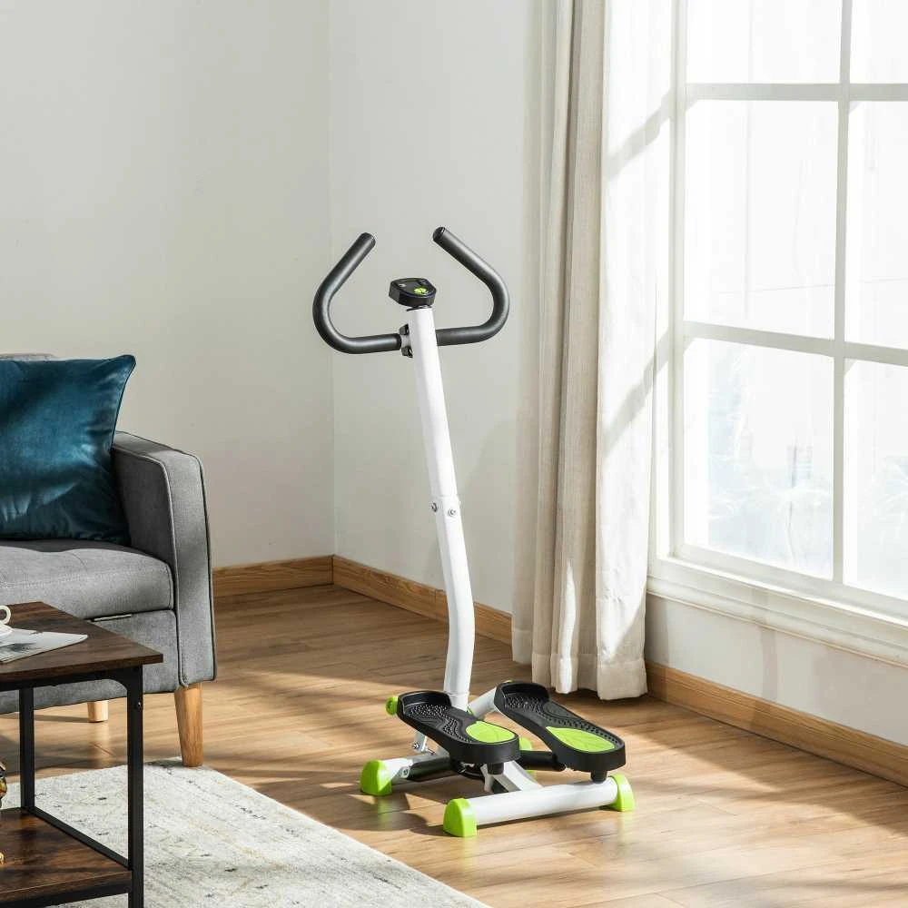 HOMCOM treniruoklis „Swing Stepper“ su LCD ekranu ir rankena, namų treniruoklis iki 100 kg, plienas, ABS, žalias, 55 x 44 x 108 cm | Aosom