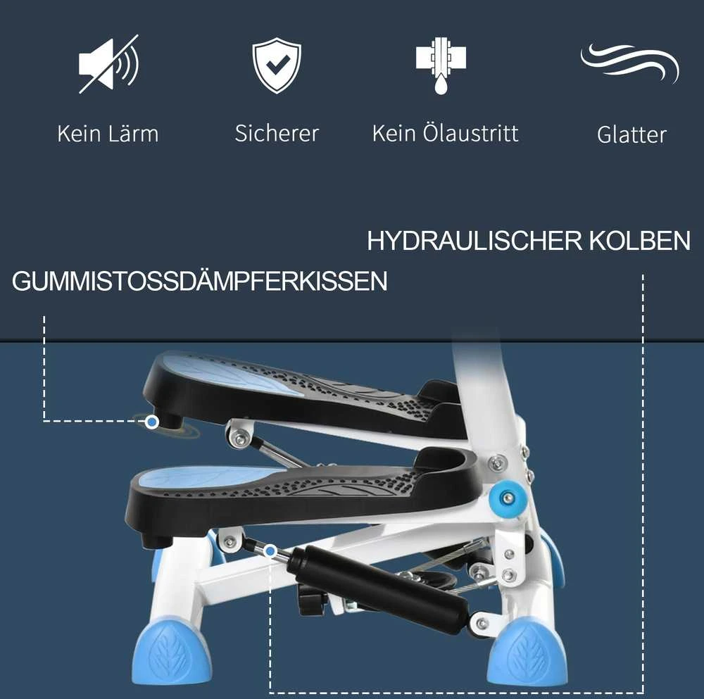 HOMCOM treniruoklis „Swing Stepper“ su LCD ekranu ir rankena, namų treniruoklis iki 100 kg, plienas/ABS, mėlynas, 55 x 44 x 108 cm | Aosom