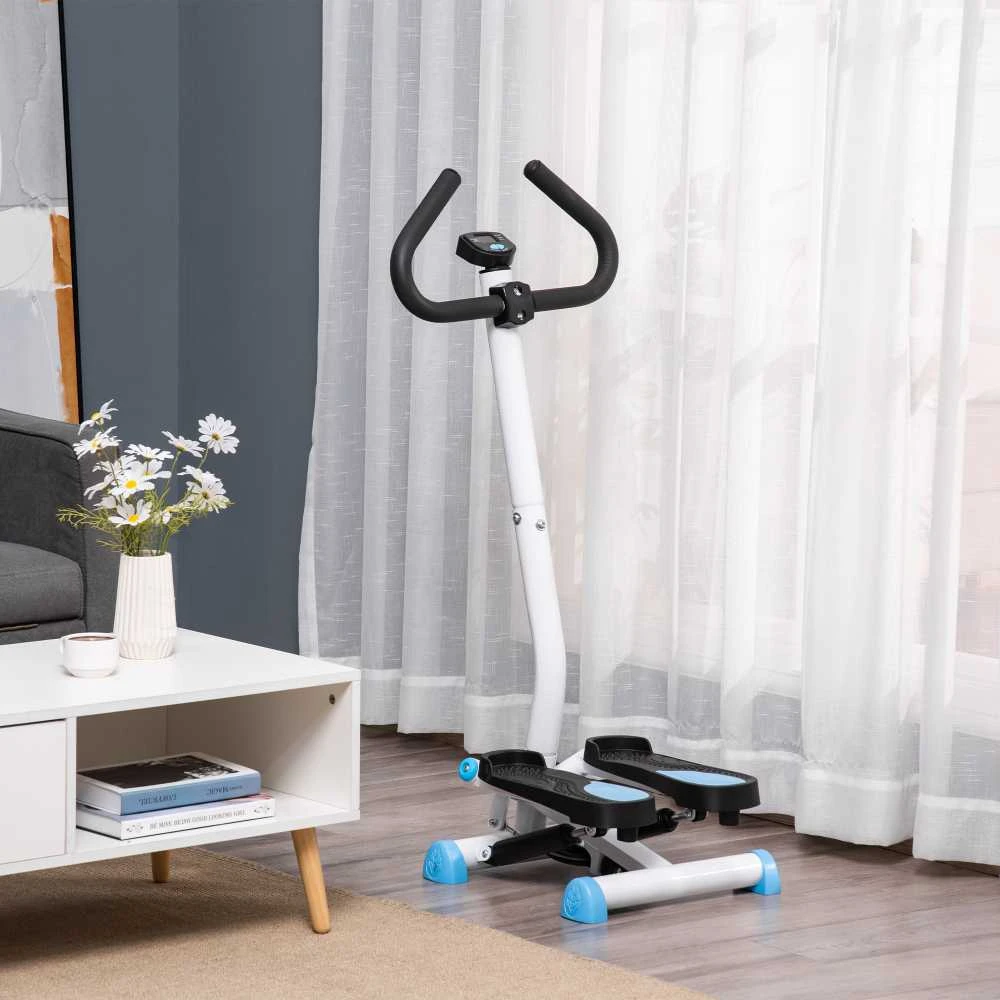 HOMCOM treniruoklis „Swing Stepper“ su LCD ekranu ir rankena, namų treniruoklis iki 100 kg, plienas/ABS, mėlynas, 55 x 44 x 108 cm | Aosom