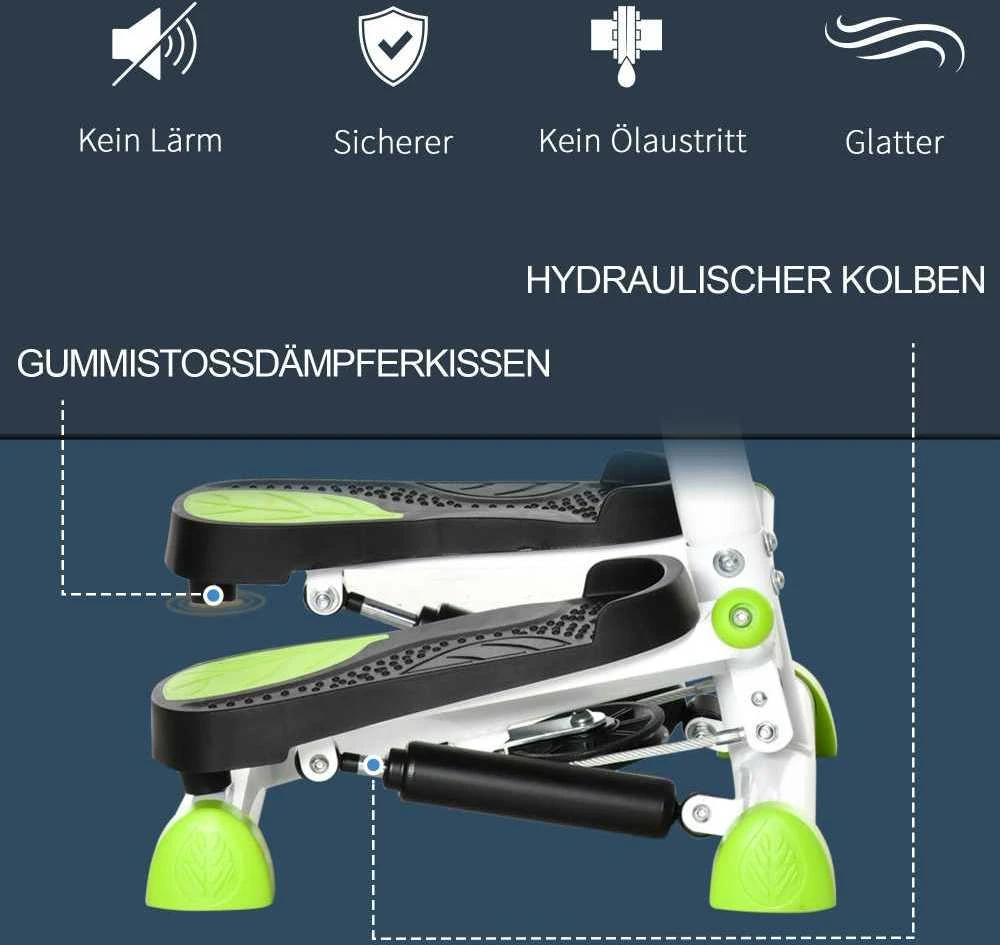 HOMCOM treniruoklis „Swing Stepper“ su LCD ekranu ir rankena, namų treniruoklis iki 100 kg, plienas, ABS, žalias, 55 x 44 x 108 cm | Aosom