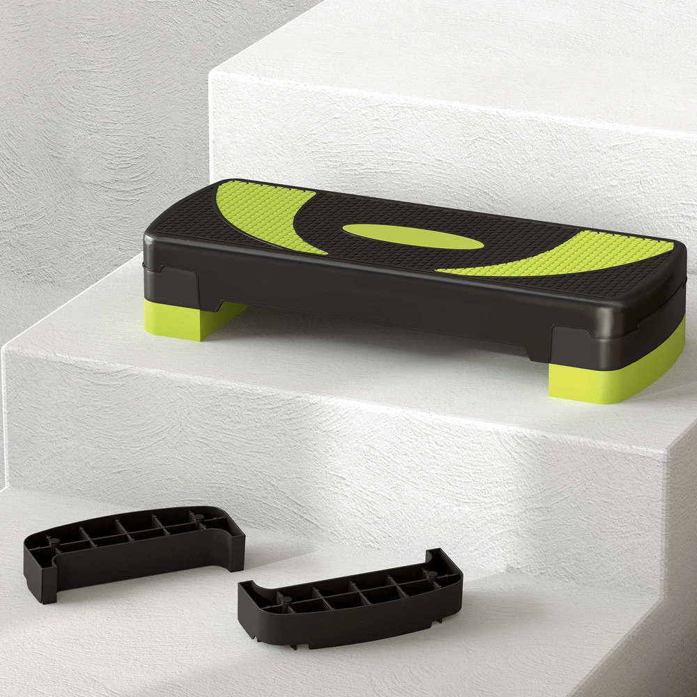 HOMCOM aerobikos step platforma, reguliuojamo aukščio, 3 lygiai (10/15/20 cm), namų treniruoklis, skirtas naudoti viduje ir lauke, apkrova iki 150 kg, žalia