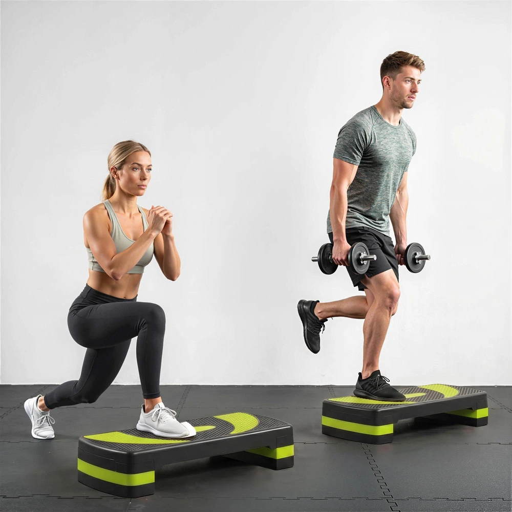 HOMCOM aerobikos step platforma, reguliuojamo aukščio, 3 lygiai (10/15/20 cm), namų treniruoklis, skirtas naudoti viduje ir lauke, apkrova iki 150 kg, žalia