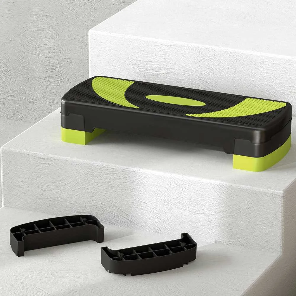 HOMCOM aerobikos step platforma, reguliuojamo aukščio, 3 lygiai (10/15/20 cm), namų treniruoklis, skirtas naudoti viduje ir lauke, apkrova iki 150 kg, žalia