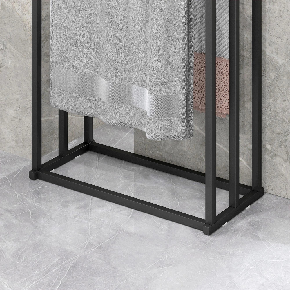 HOMCOM pastatomas rankšluosčių laikiklis su 3 strypais, plieninės kopėtėlės rankšluosčiams, 45 x 21,5 x 85 cm