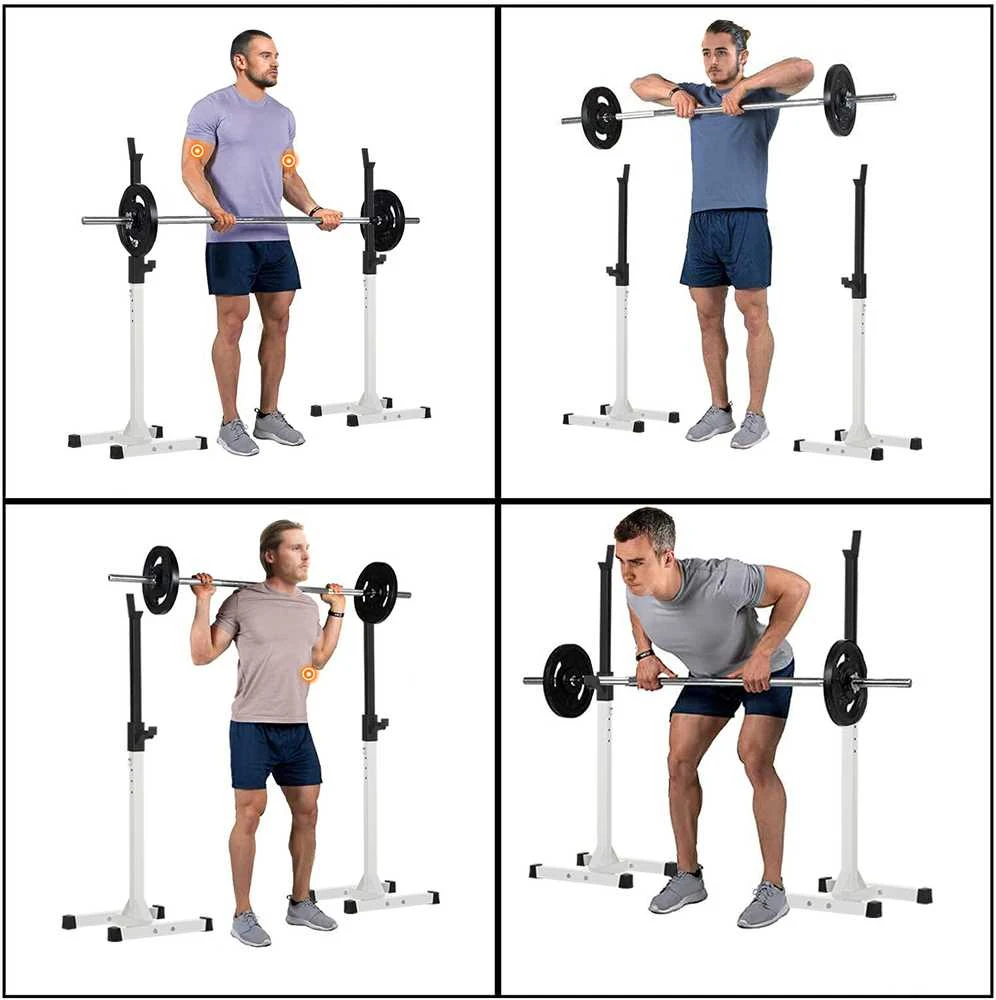 HOMCOM hantelių stovas, 2 vnt. komplektas, štangos stovas, reguliuojamo aukščio, su guminiais kojelių antgaliais, 105-160 cm, jėgos treniruotėms, iki 150 kg