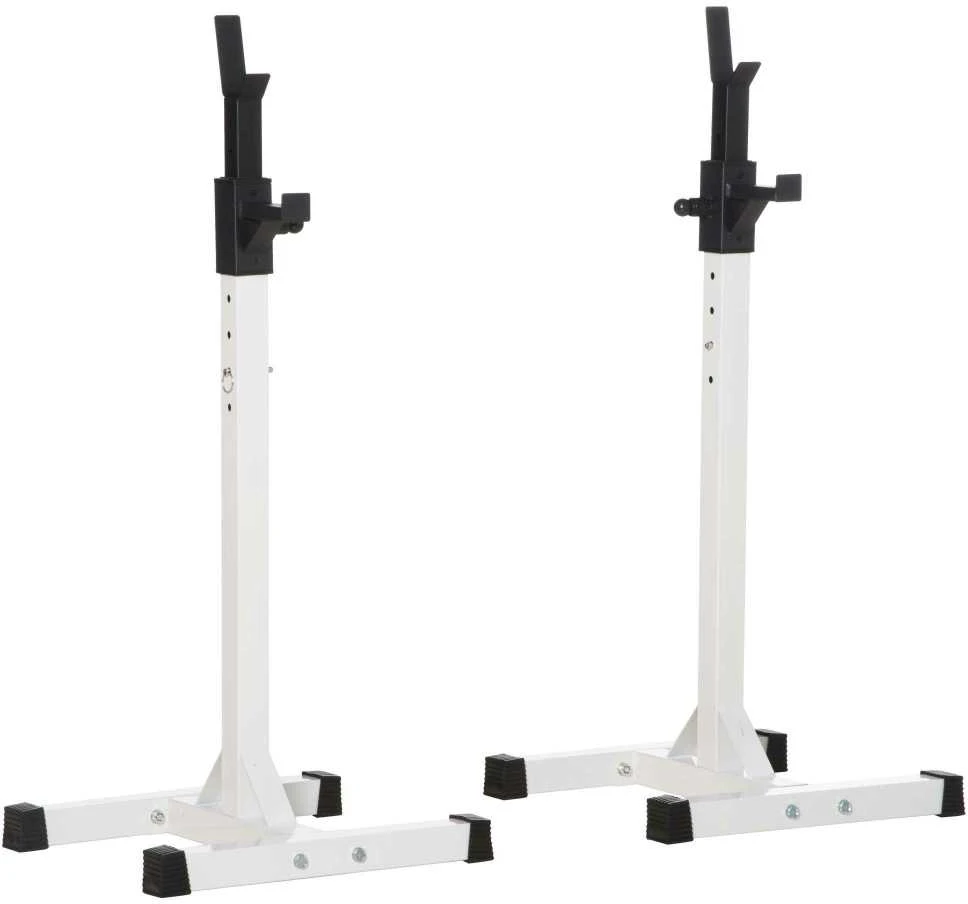 HOMCOM hantelių stovas, 2 vnt. komplektas, štangos stovas, reguliuojamo aukščio, su guminiais kojelių antgaliais, 105-160 cm, jėgos treniruotėms, iki 150 kg