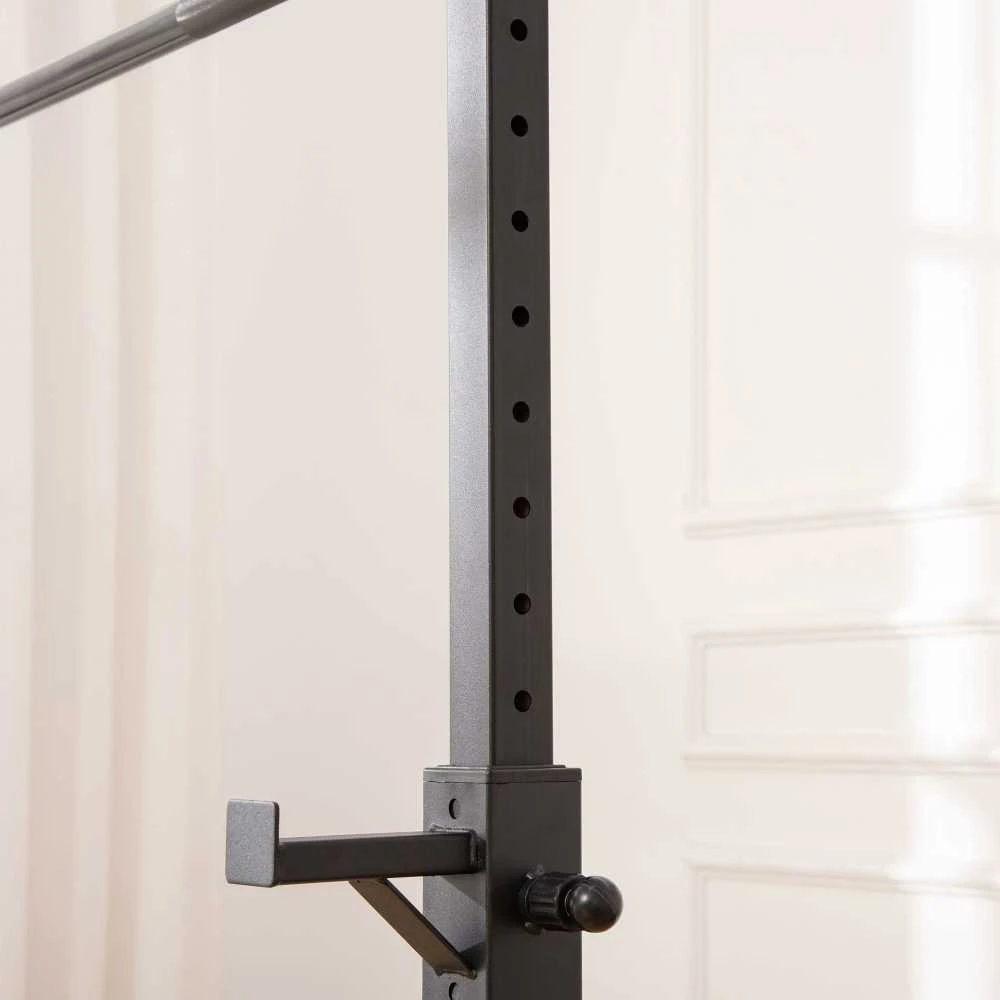HOMCOM hantelių stovas, 2 vnt. komplektas, štangos stovas, reguliuojamo aukščio, su guminiais kojelių antgaliais, 105-160 cm, jėgos treniruotėms, iki 150 kg