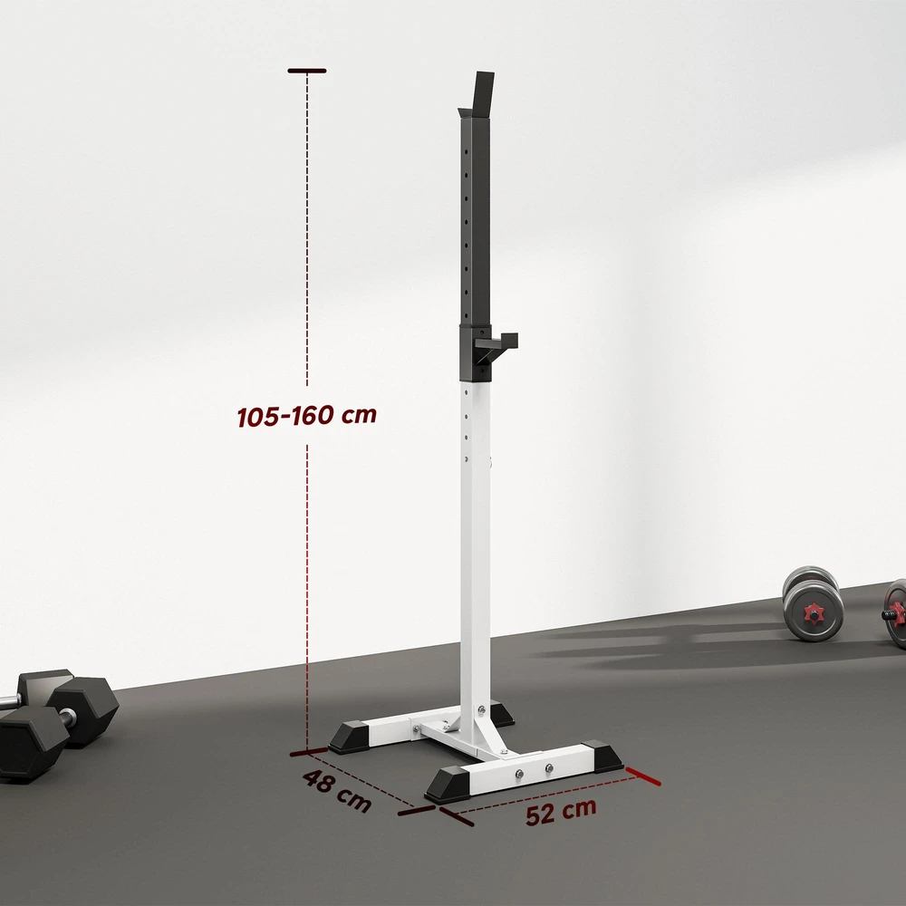HOMCOM hantelių stovas, 2 vnt. komplektas, štangos stovas, reguliuojamo aukščio, su guminiais kojelių antgaliais, 105-160 cm, jėgos treniruotėms, iki 150 kg