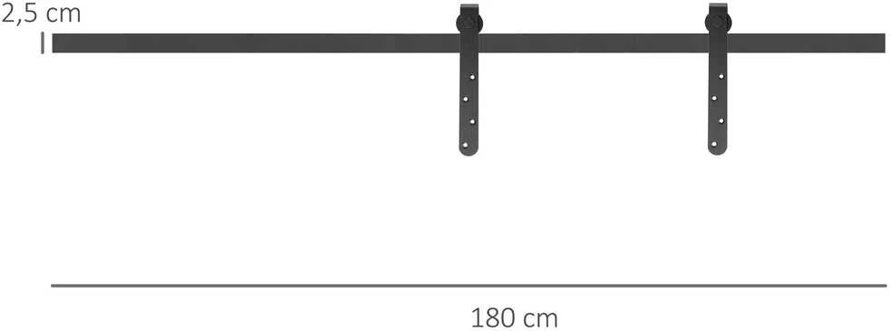 HOMCOM stumdomų durų furnitūros komplektas, 180 cm, pilnas rinkinys su bėgeliais, ratukais ir apsaugos nuo iššokimo įtaisais, anglinis plienas