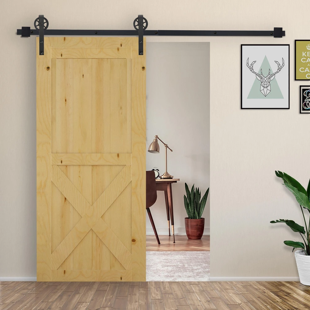 HOMCOM stumdomų durų furnitūros komplektas 200 cm, pilnas komplektas su bėgeliais, ratukais, bėgelių stabdikliais, grindų kreipiančiąja, durų varžtų rinkiniu, anglinio plieno stumdomų durų sistema, juodas