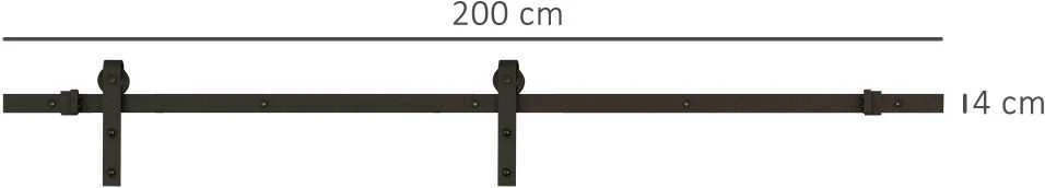 HOMCOM stumdomųjų durų furnitūros komplektas 200 cm, pilnas rinkinys su bėgeliais, ratukais, bėgelių stabdikliais, durų varžtų rinkiniu, anglinio plieno stumdomųjų durų sistema, juodas